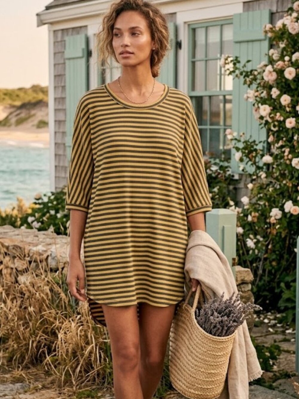 Umgee Cotton Blend Boho Beachy High Low Hem Essential Tunic Top Mini Dress